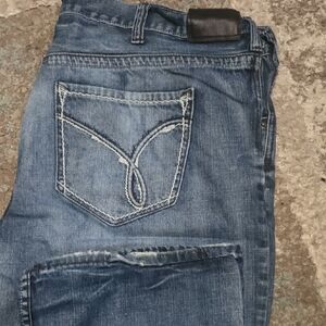 Relaxed Blue Denim Jeans with Embroidered Back